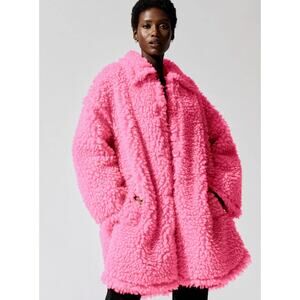 STAND STUDIO Gwen Faux Fur Shearling Oversized Coat Pink Blossom Xsmall/Small